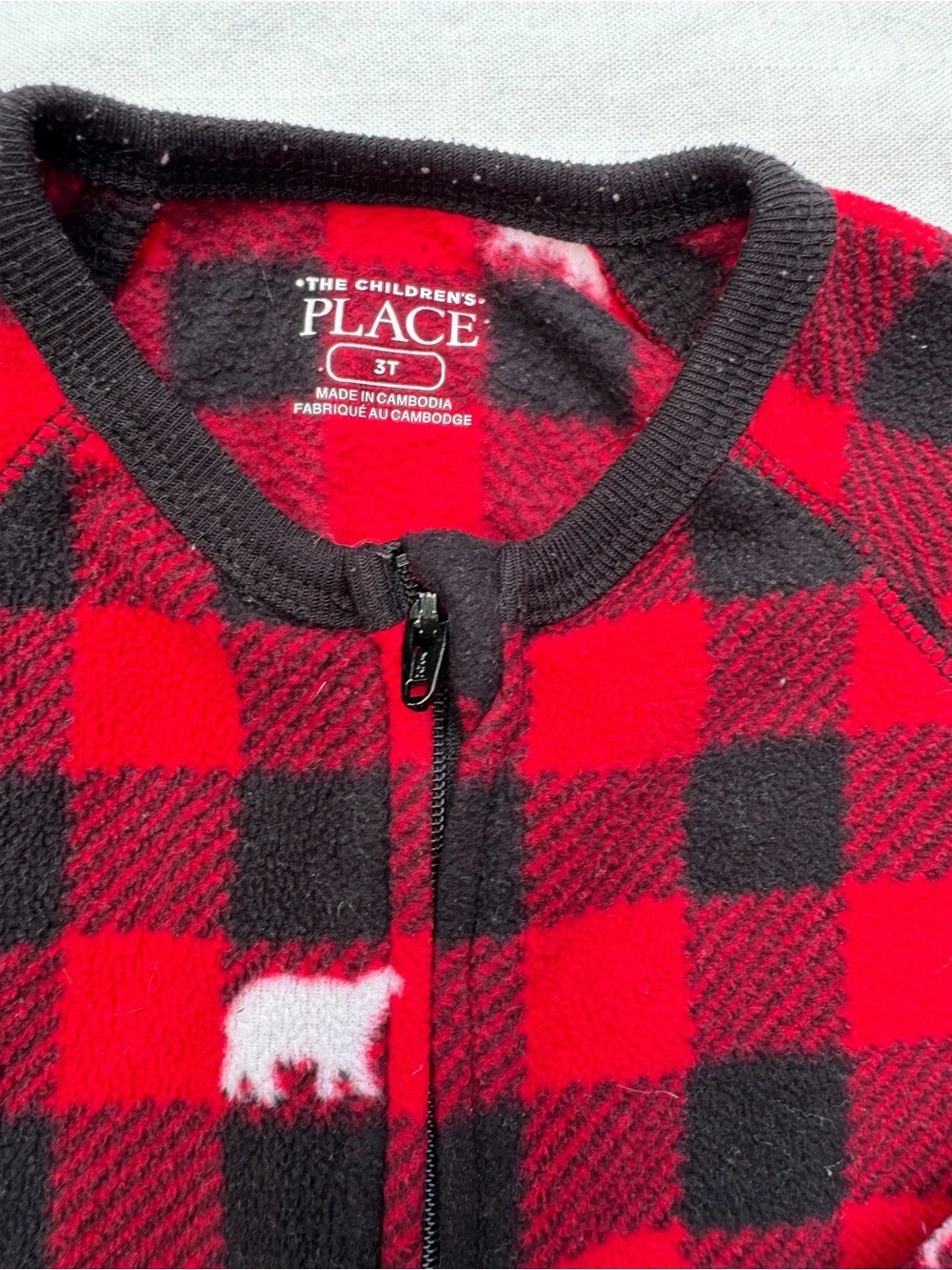 Children’s Place Buffalo Plaid Bear Print Footed Pajama 3T